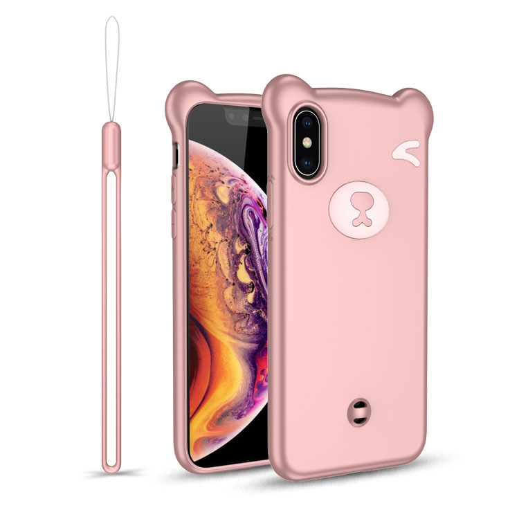iPHONE Xr 3D Teddy Bear Design Case with Hand Strap (Pink)
